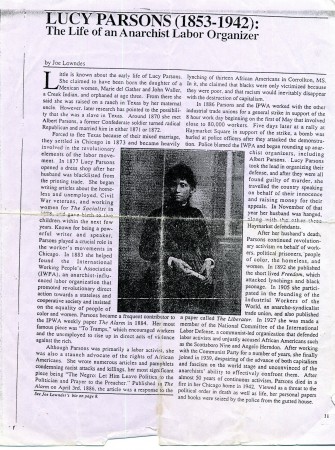Lucy Parsons (1853-1942) The Life of an Anarchist Labor Organizer